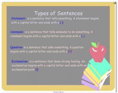 Smartboard Lesson, Types of Sentences Grades 1-3